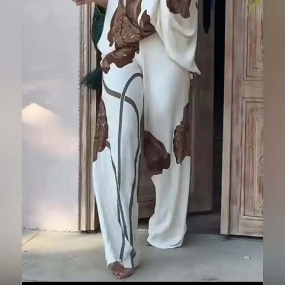Elegant White and Brown Floral pants set - Picture 5 of 5